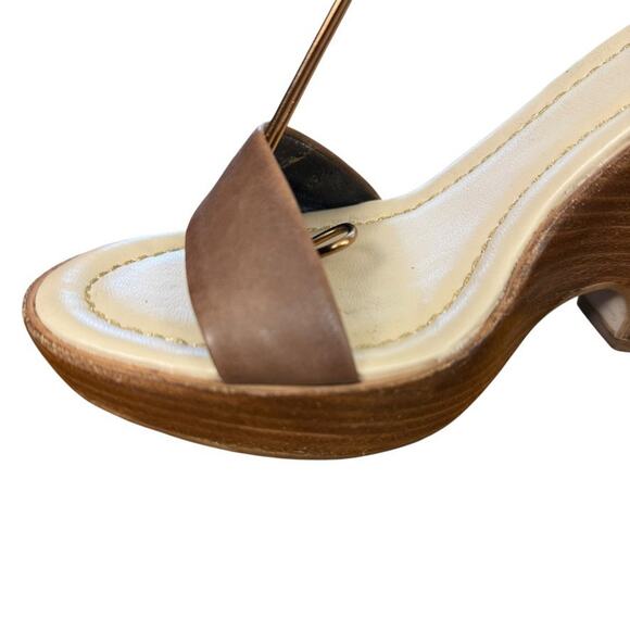 Dune Brown Leather Womens Platform Wedge Ankle Strap Sandals Shoes sz 38 / 8 - Picture 5 of 15